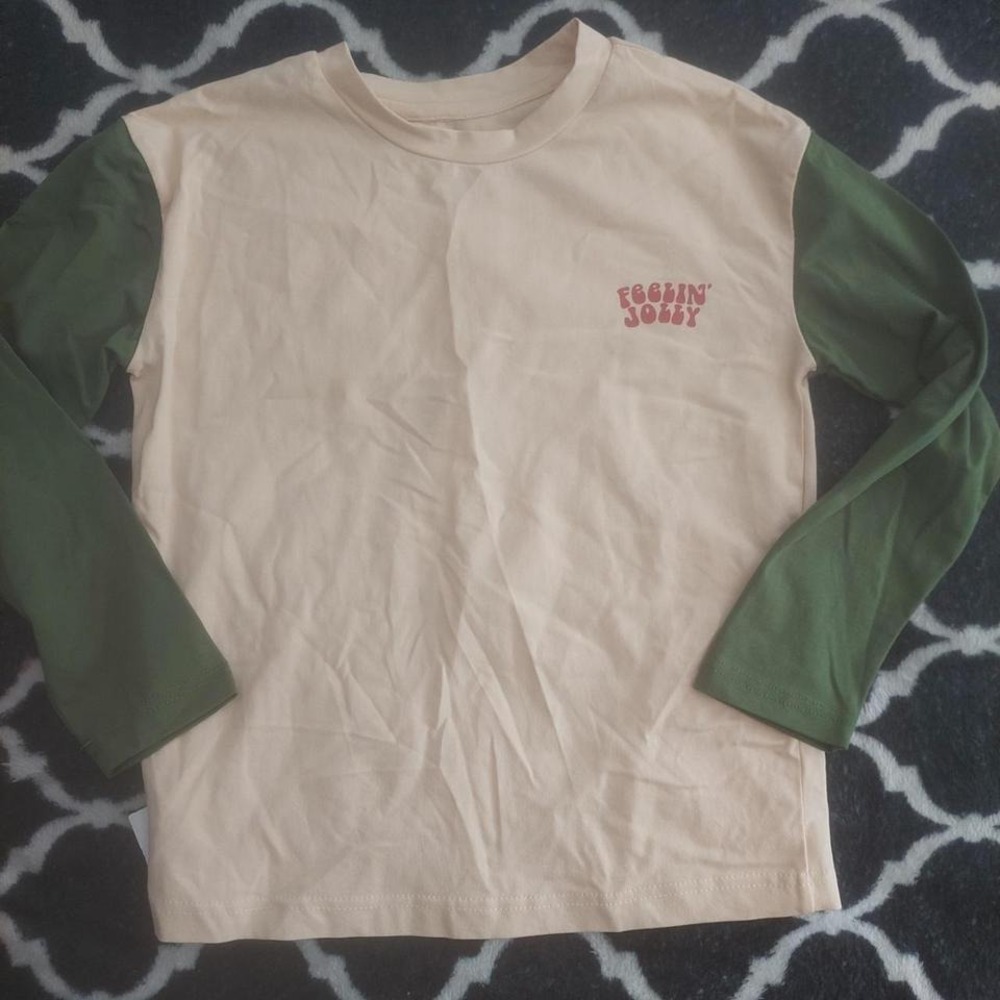 NWT Tiny Tribe size 7 long‎ sleeve tee cream/green